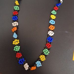 Vintage Beaded Floral Necklace Multicolored Necklace
